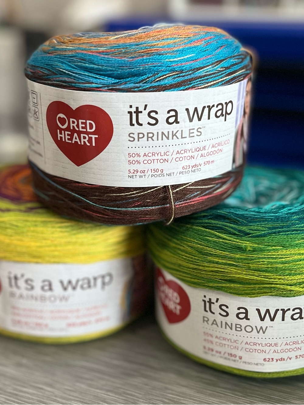 Red Heart It's a Wrap Sprinkles Rainbow Multicolor Yarn 3 cakes